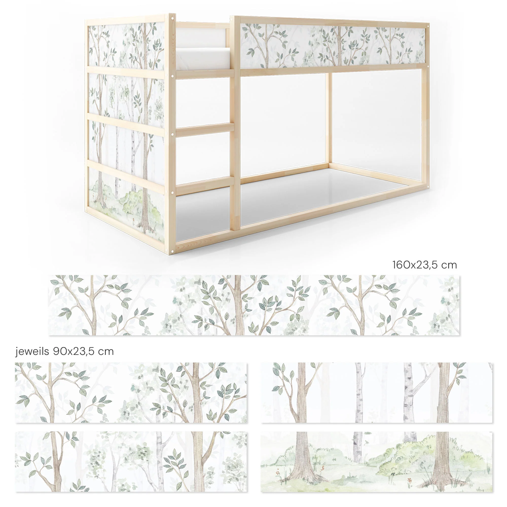 Bettaufkleber Set für IKEA Kura - Birkenwald Aquarell - Image 7