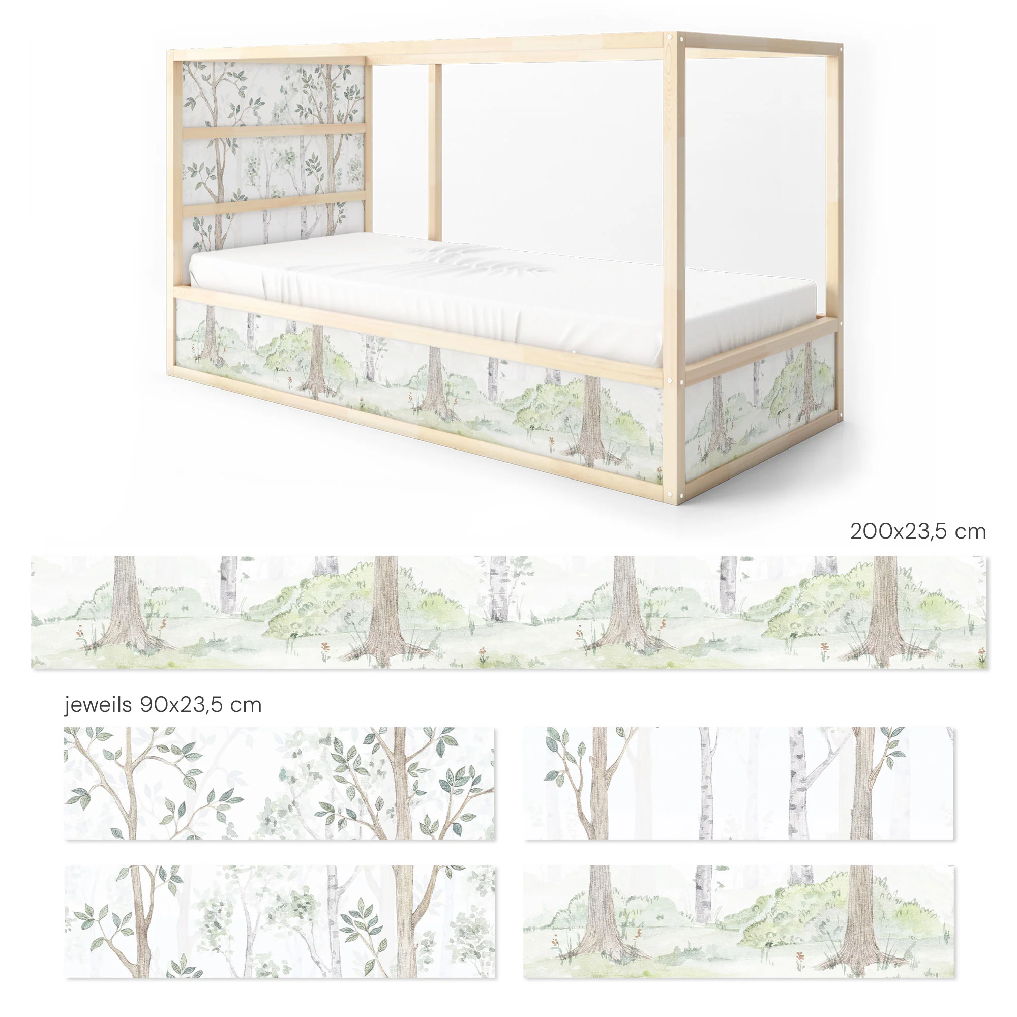 Bettaufkleber Set für IKEA Kura - Birkenwald Aquarell - Image 9