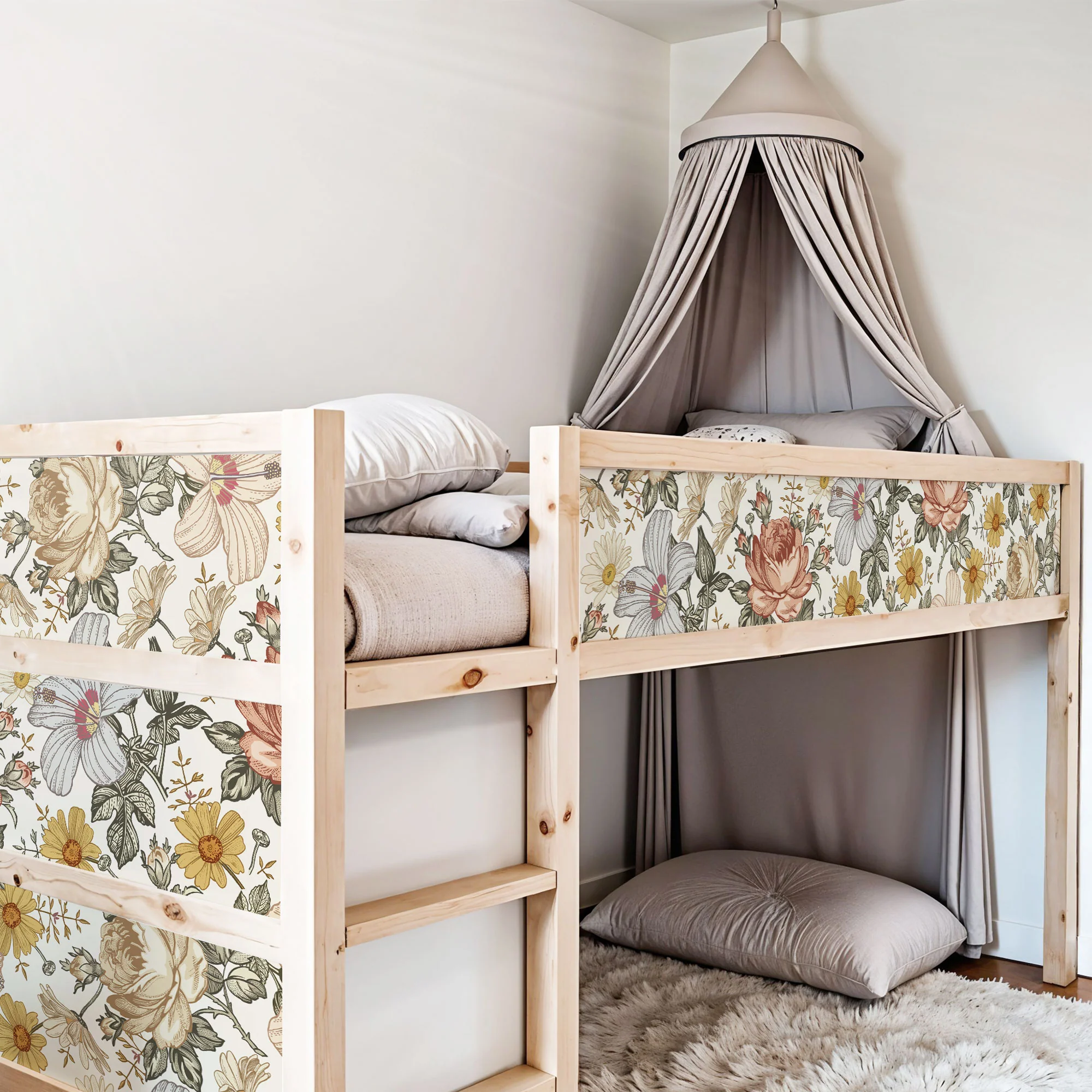 Bettaufkleber Set für IKEA Kura - Vintage Blumen - Image 3