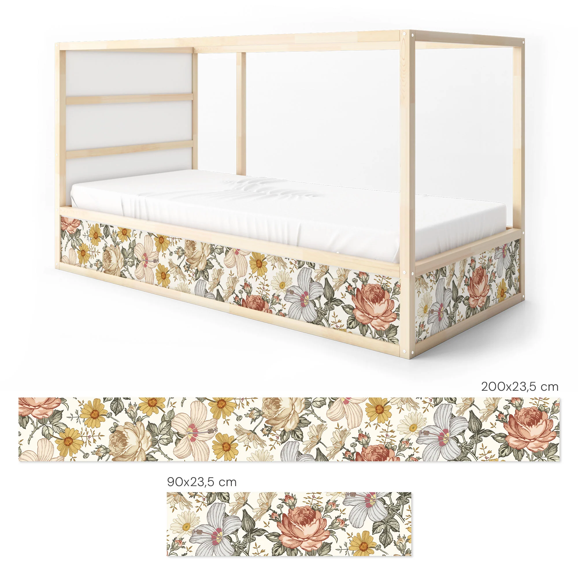 Bettaufkleber Set für IKEA Kura - Vintage Blumen - Image 8