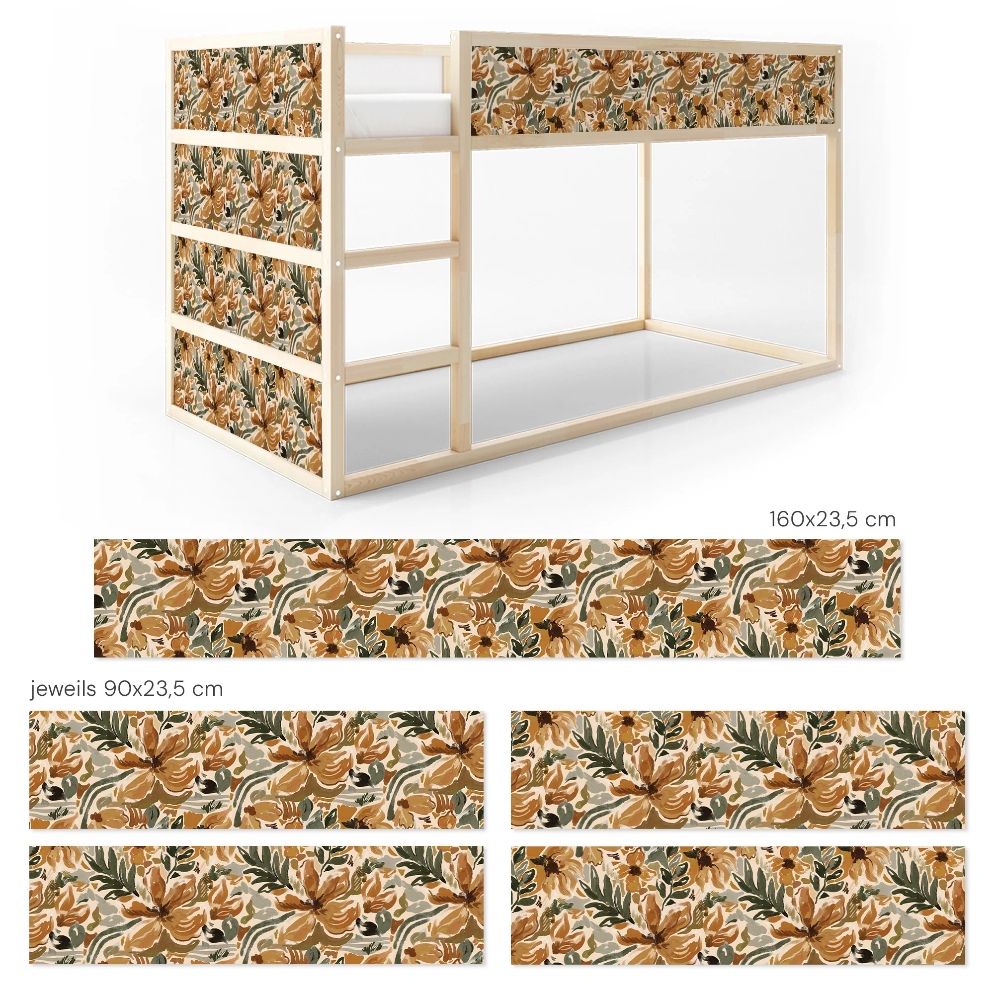 Bettaufkleber Set für IKEA Kura - Vintage Blütenmalerei - Image 8