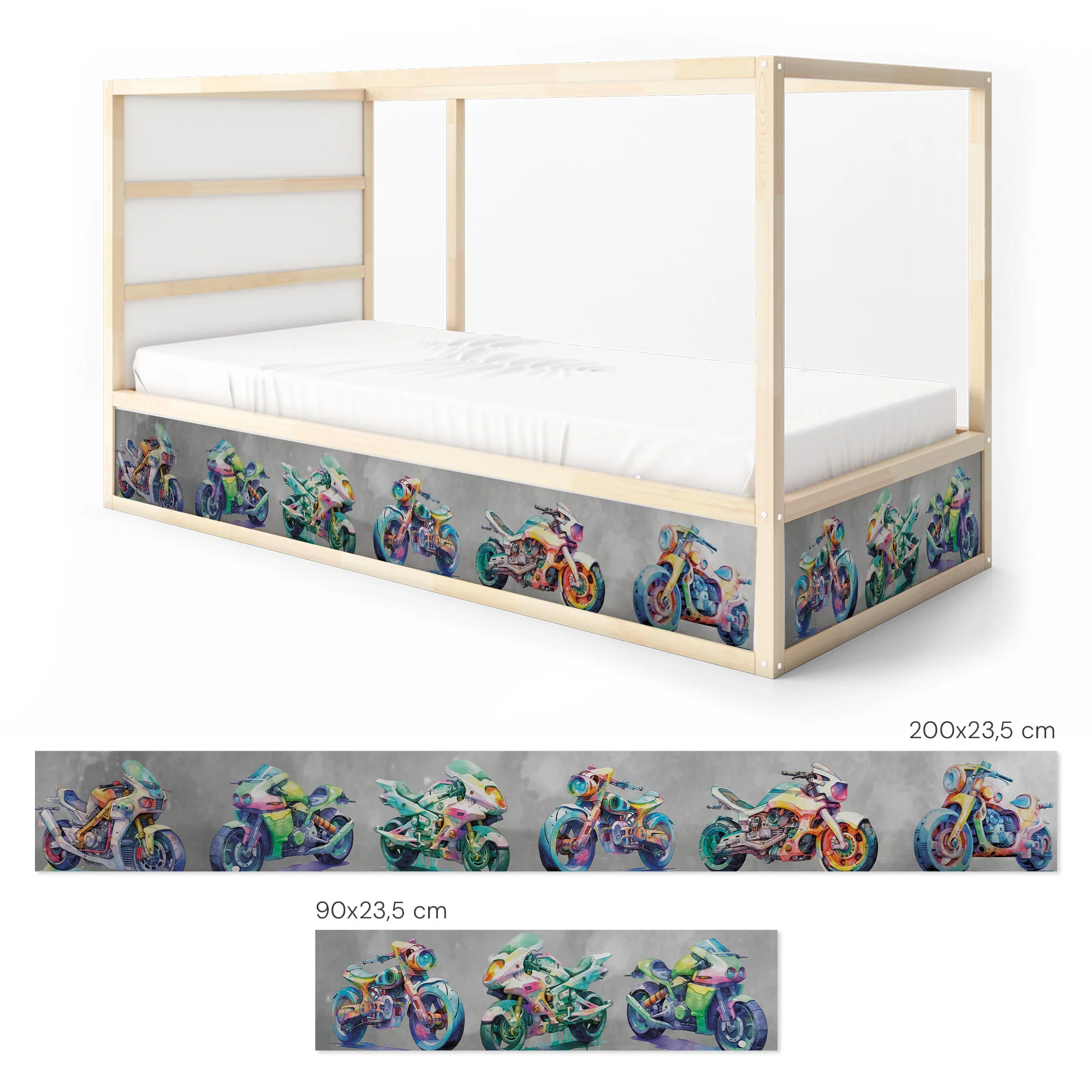 Bettaufkleber Set für IKEA Kura - Motorräder Aquarell - Image 7