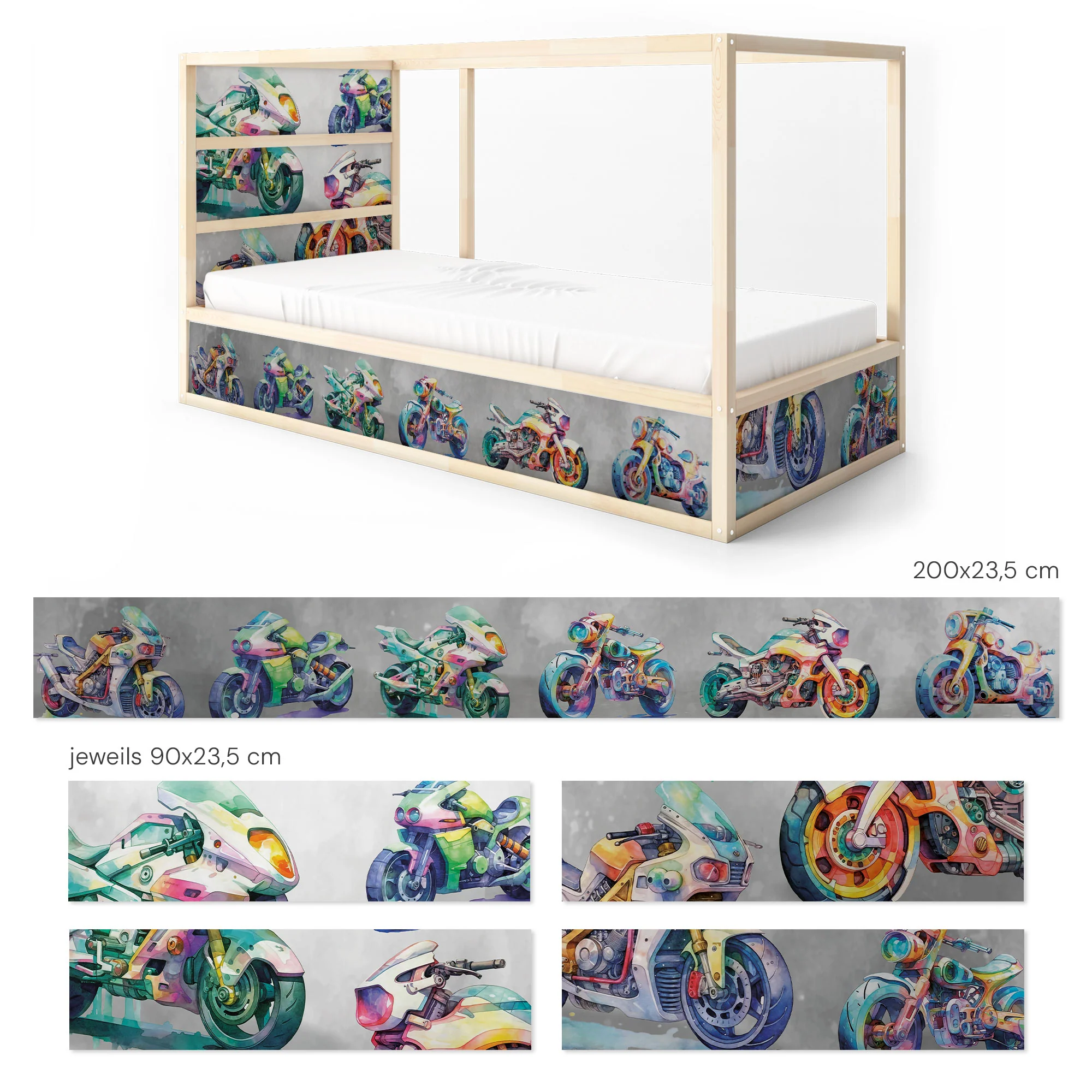 Bettaufkleber Set für IKEA Kura - Motorräder Aquarell - Image 9