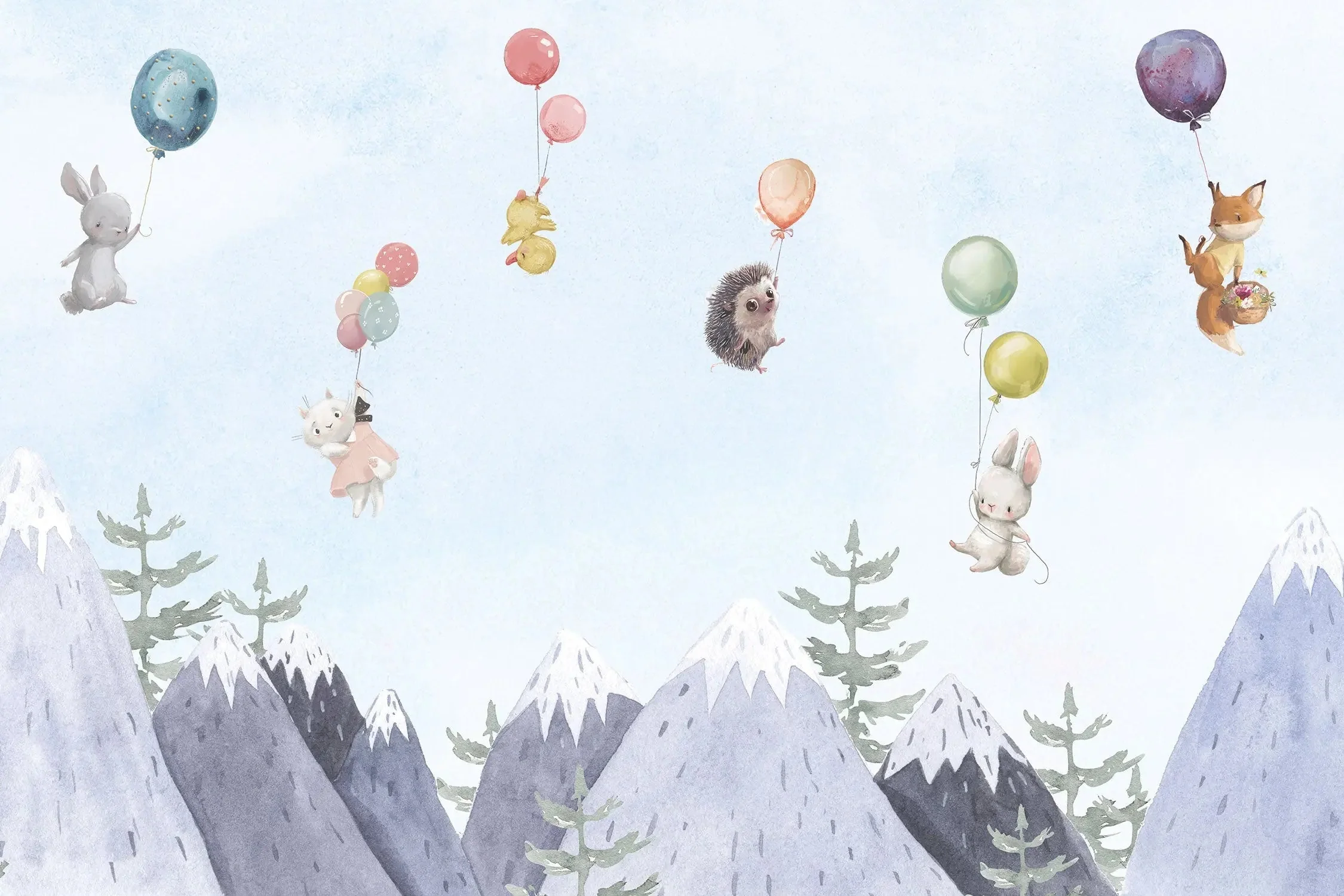 Kindertapete Berge und Tiere Aquarell - Image 5
